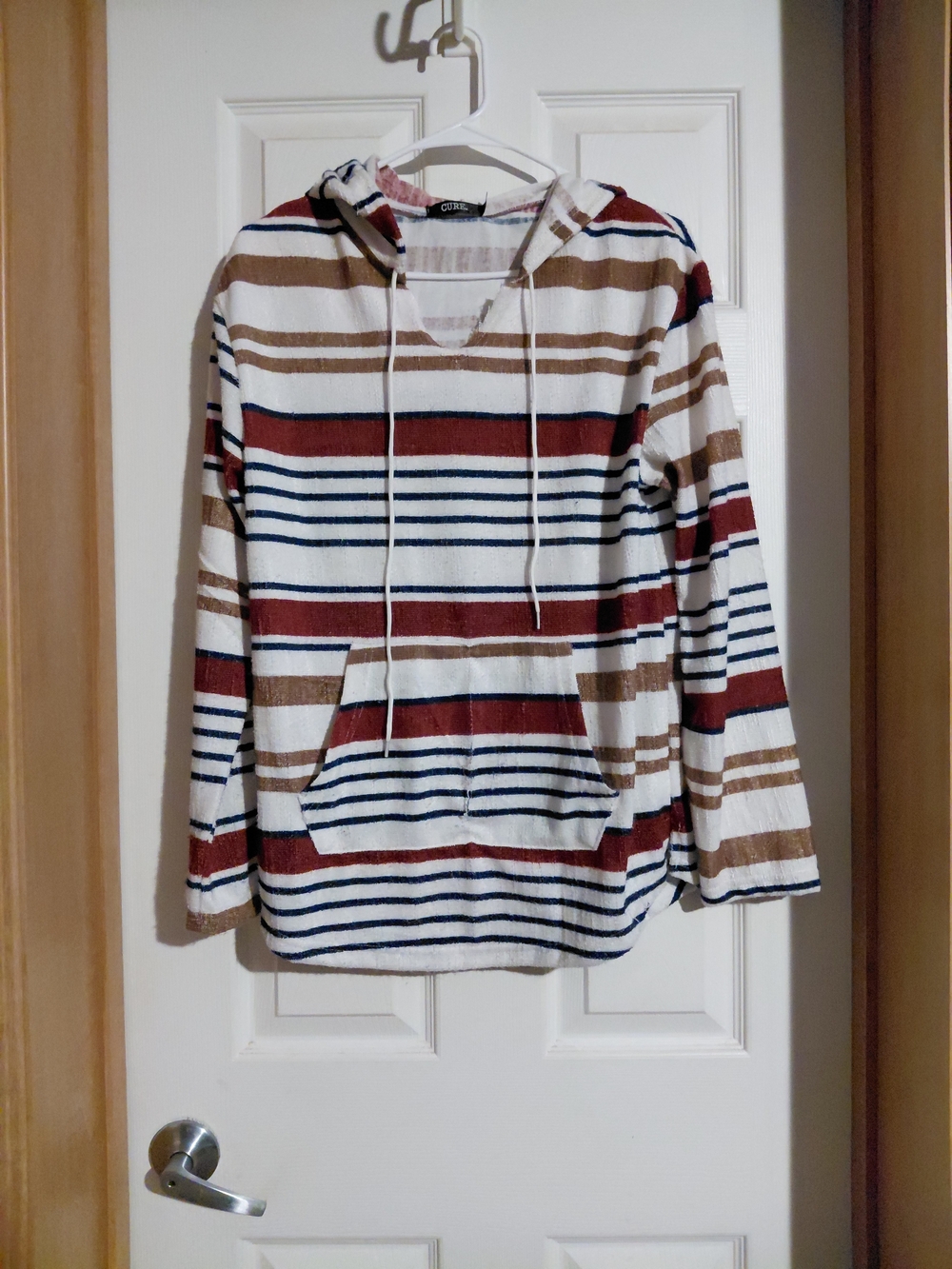 Striped Zip-Up Hoodie Sweater in White, Brown & Navy